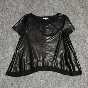 Patrizia Pepe Black Faux Leather Short Sleeve Top